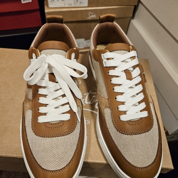 $845 Christian Louboutin Tutti Rui Canvas Leather Sneaker Beige EU 42 US 9 BNIB - Picture 3 of 8